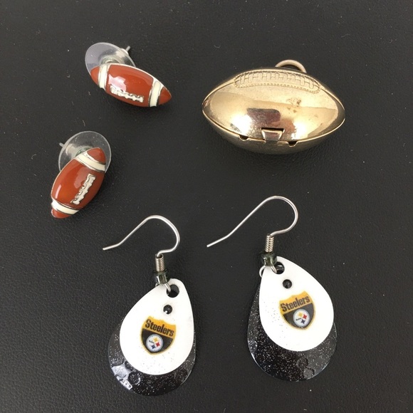 Football Jewelry Bundle Pittsburgh Steelers Earrings Football Earrings & Pendant - Picture 3 of 10